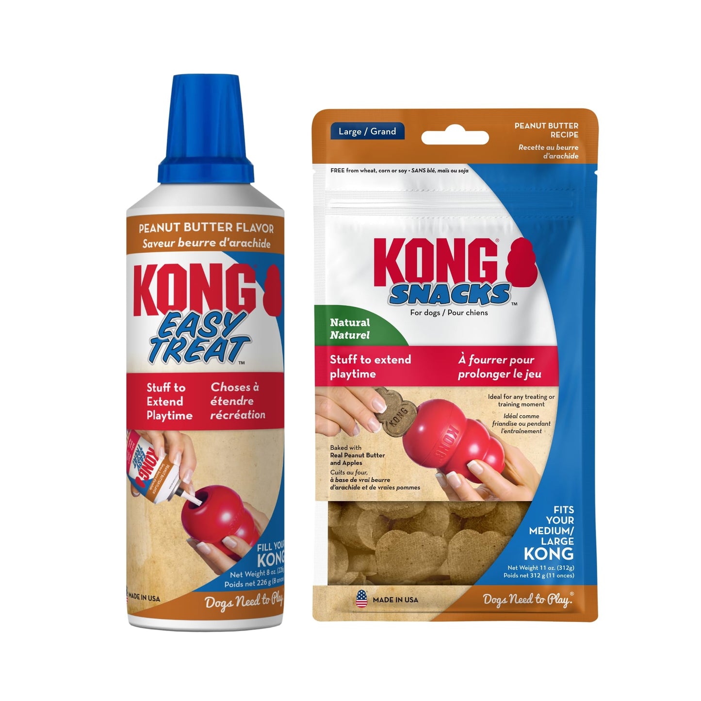 KONG Dog Treats Combo Pack - Includes KONG Peanut Butter Snacks & KONG Easy Treat Peanut Butter Spray - Dog Toy Filler Treats - Dog Treats for Training Playtime & More - For Small Dogs