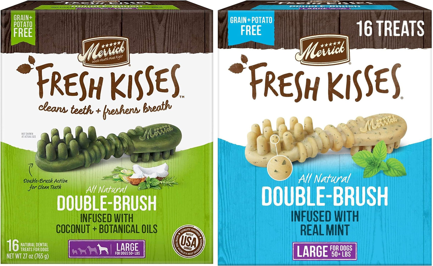 (2 Pack) Merrick Fresh Kisses Double-Brush Dental Dog Treats