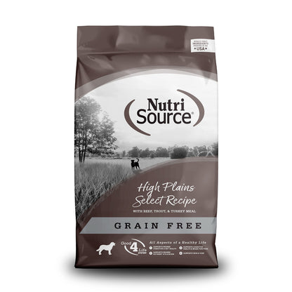 NutriSource High Plains Select Grain-Free Dog Food Made with Beef Trout and Turkey